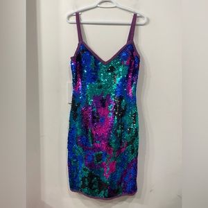 Alyce Designs Vintage Silk Sequinned Beaded Sleeveless Party Evening Dress 10